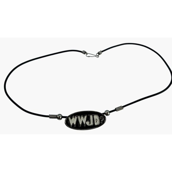 WWJD Necklace Metal Oval Pendant What Would Jesus Do Choker - Picture 2 of 5